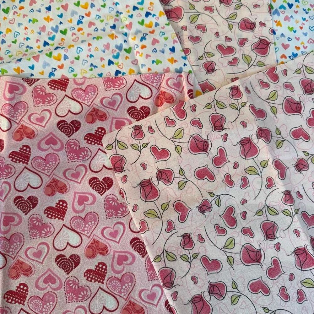 Heart Fabric Bundle 5 Cotton Quilt Fabric Squares 10"x10" Quilting Sewing
